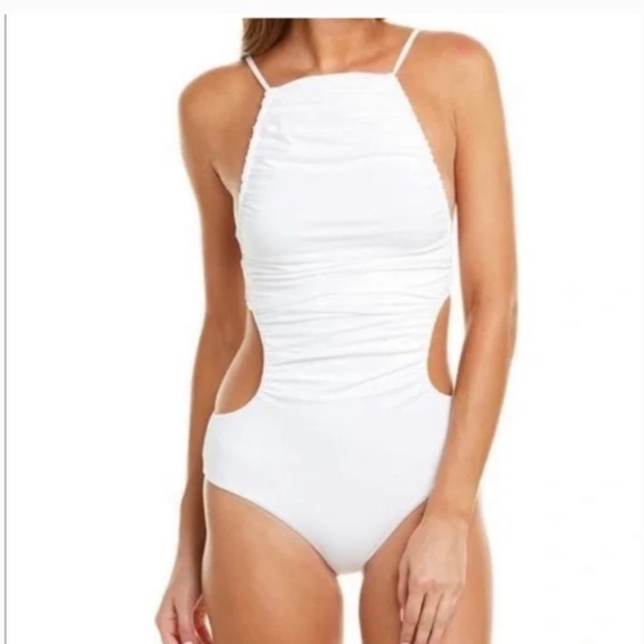 NWT WeWoreWhat Liv Ruched High Neck One-Piece Swimsuit White Medium - Picture 1 of 8